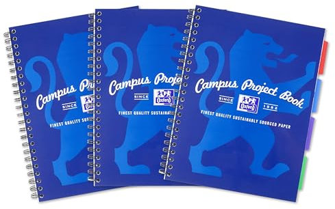Oxford Campus Grand cahier relié à spirales Couverture cartonnée 3 intercalaires amovibles Multicolore A4+