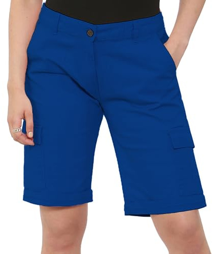 NOROZE Womens Shorts – Ladies Knee Length Chino Style – Women’s Cargo Summer with Pockets – Lightweight Long Stretch Bermuda for Women UK – Casual Fit – Sizes 8 to 20 Royal Blue