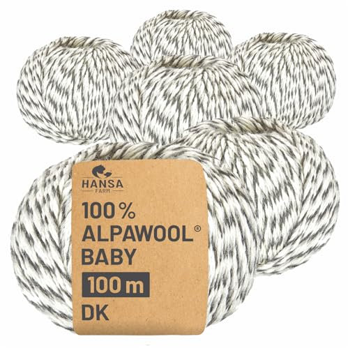 HANSA-FARM | 100% Baby Alpakawolle in 50+ Farben (kratzfrei) - 300g Set (6 x 50g) - weiche Alpaka Wolle zum Stricken & Häkeln in 6 Garnstärken by Hansa-Farm - Schneeleopard (Schwarz-Weiß)