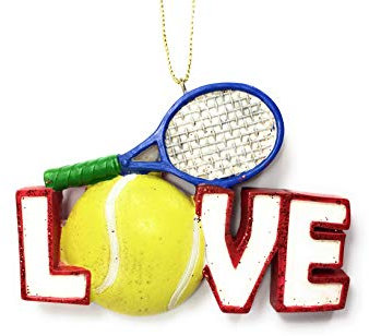 Kurt Adler LOVE Tennis Ball und Racket Weihnachtsbaum Ornament Dekoration Sport c6684 neue Hängend Kunststoff 3.5 cm 1 Stück