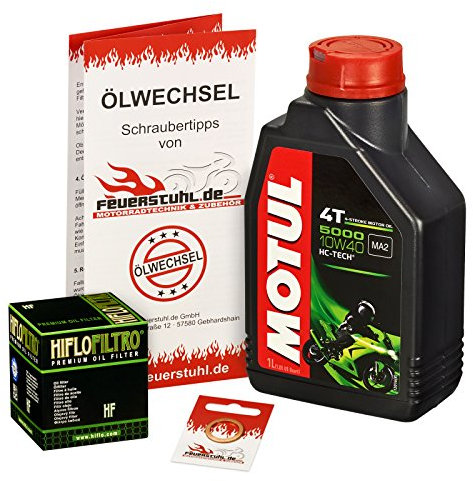 Motul 10W-40 Öl + HiFlo Ölfilter für Suzuki GZ 125 Marauder, 98-13, AP - Ölwechselset inkl. Motoröl, Filter, Dichtring