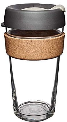 KeepCup Reusable Coffee Cup - Brew Tempered Glass and Natural Cork, L 16oz/454ml - Press