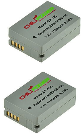 2X ChiliPower NB-10L (1100mAh) Akku für Canon Powershot G1 X, G1X G15, G16, SX40 HS, SX50 HS, SX40HS, SX50HS, CB-2LC