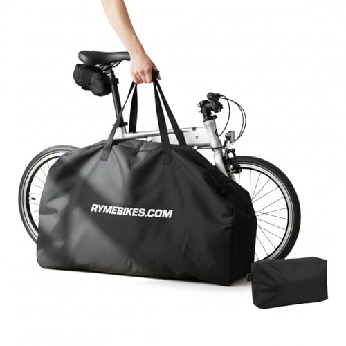 RYMEBIKES Folding Bike Cover with Saddle Bag – Transport and Storage with Zip | Compact, Sturdy and Foldable | Compatible with Brompton, Dahon, Tern and Other