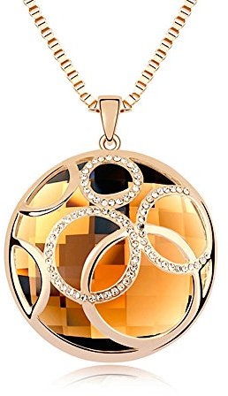 Kim Johanson Edelstahl Damen Halskette mit Anhänger Dream Champagner Kristall Collier in Gold mit Zirkonia Steinchen besetzt inkl. Schmuckbeutel