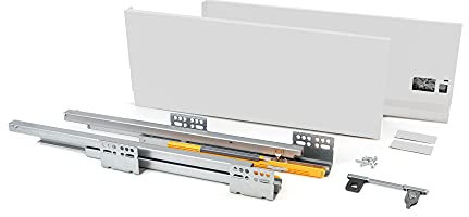 Emuca - Schubkastengarnitur für küche oder badzimmer mit Vollauszug und integriete Dämpfung, Höhe 185mm und Tiefe 500mm, Weiß
