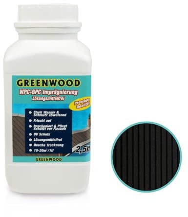 Greenwood WPC & BPC Imprägnierung Schwarz-Anthrazit - Imprägniermittel mit Farbe - Terrassen Pflegemittel mit UV-Schutz - ECO Lösungsmittelfrei - 2,5L