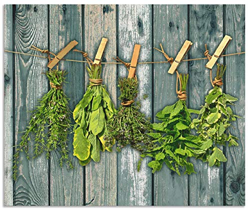 ARTland Spritzschutz Küchenrückwand aus Alu für Küche Herd Spüle 60x50 cm (BxH) mit Motiv Kräuter Pflanzen Gewürze Holzoptik Landhaus Shabby T5XN