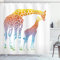 ABAKUHAUS Giraffe Duschvorhang, surrealistischer Blick, Stoffliches Gewebe Badezimmerdekorationsset mit Haken, 175 x 220 cm, Orange Mehrfarbig