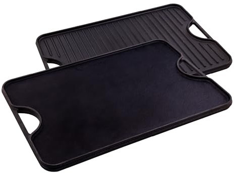 Victoria Rectangular Cast Iron Double Burner Griddle Seasoned with 100% Kosher Certified Non-GMO Flaxseed Oil, 20 x 14 Inch, Black