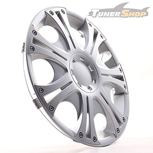 Tunershop 4 Radkappen Radzierblenden 15 Zoll Aruba Silber 4-2432315 kompatibel mit BMW Daihatsu KIA Mazda Opel Skoda Volvo