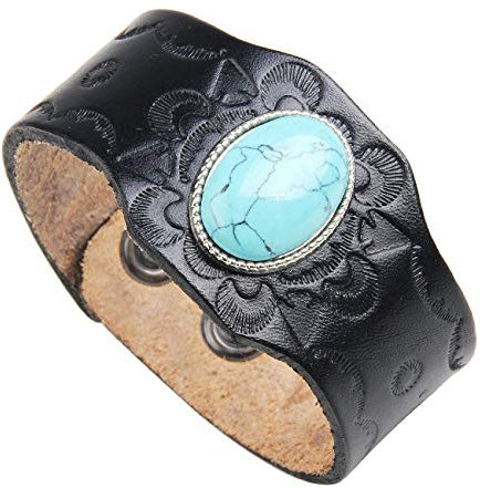Damen Lederarmband,Vintage Leder Geflochten Armreifen Geometrische Türkis Schwarz Charme Bracelets Persönlichkeit Männer Jungen Wome