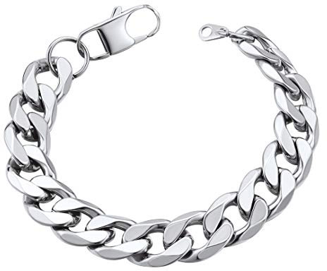 Cuban Chain Bracelet Mens Stainless Steel Bracelet C-13mm-silver