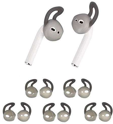 OneCut 5 Paar Silikon-Ohrstöpsel, kompatibel mit AirPods 1 & 2, Silikon, weich, rutschfest, Sport-Ohrhörer, Anti-Tropfen-Ohrbügel, Gel-Kopfhörer, Kopfhörer, Schutzzubehör (grau)