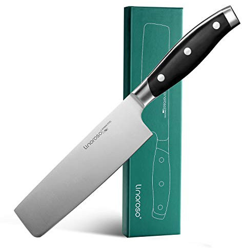 linoroso Cuchillo Nakiri de 7 Cuchillo de Chef Japonés Cuchillo de Cocina Asiático Cuchillo de Cocina Alemán de Acero Inoxidable con Alto Contenido de Carbono Apto para Cocinas y Comedores.