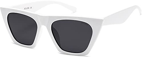 SOJOS Sonnenbrille Damen Polarisiert Vintage, Sonnenbrille Herren Retro Groß Cateye Verspiegelt Eckig Coole Frauen 90er Jahre Rechteckige Mode Unisex UV400 Schutz Brille SJ2115, Weiß/Grau