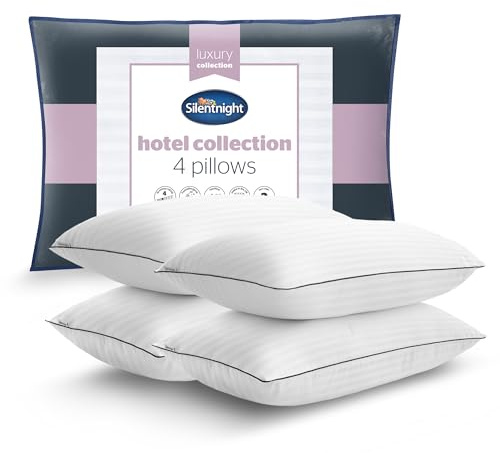 Silentnight Luxury Hotel Collection Piped Pillow - Hotel Quality Stylish Pillow Soft Medium Support for Back & Side Sleepers - Filled with Finest Fibres, Hypoallergenic and Machine Washable, Pack of 4