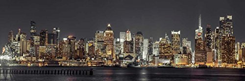 Leinwandbild, gerahmt, mit amerikanischem Holzrahmen, beleuchtet, Manhattan-Skyline, bei Dämmerung, New-York-City-Frank-Assaf-Coastal-Kunstdruck, auf Holzrahmen, horizontal, 68 x 214 cm