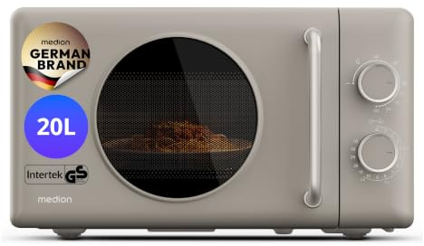 MEDION Retro Mikrowelle mit Grill - 20 Liter klein & kompakt - sandbeige | 800 Watt, 5 Mikrowellenstufen, 3 Kombi Programme, Timer, Auftaufunktion, MD100119