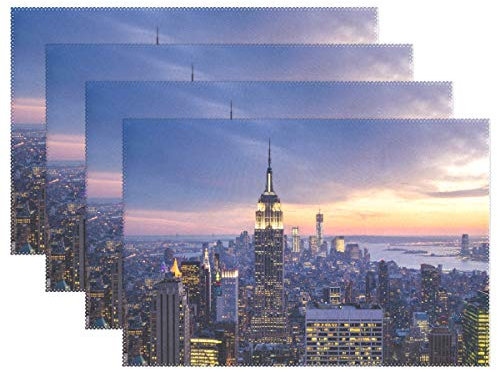 RXYY Tischsets von 1, New York City Himmelscraperst Sonnenuntergang Platzsets Essen Tabelle Matten Hitze Beständig Dauerhaft Waschbar für Zuhause Küche