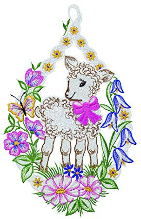 Plauener Spitze Fensterbild Osterlämmchen farbig 19 x 30 cm Fensterdeko Fensterschmuck Bilder Handarbeit Deko Fenster