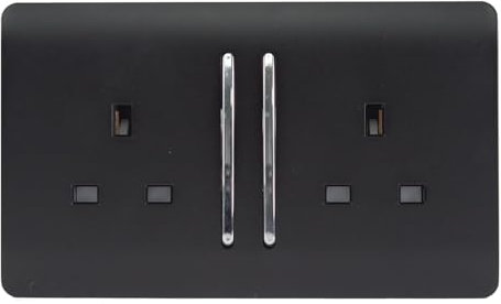 Trendi Artistic Modern 2 Gang 13 Amp Long Switched Plug Socket Matt Black