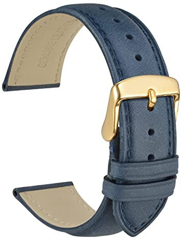 WOCCI 21mm Vintage Leder Uhrenarmband für Herren und Damen, Schließe Gold (Blau)