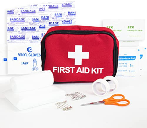 First Aid Kit, Red, Compact First Aid Kit Bag, Bandages, Dressing Pads Plasters, Emergency & Medical Supplies for Travel, Camping, Travel Kits, Cars
