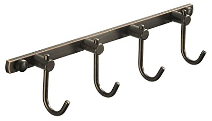 WINCASE Bronze Towel Hooks, Bathroom Rail Hook Rack Wall Mounted, Antique Oil Rubbed Brass Cloth Coat Rack with 4 Hooks Kitchen Farmhouse