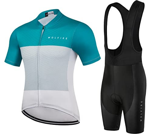 WOLFIRE WF Ropa Ciclismo Hombre - Traje con 20D Gel Pad Bib Acolchado, Maillot Verano, Equipacion MTB, Mallot y Culotte