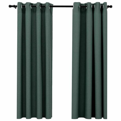 vidaXL Verdunkelungsvorhänge Ösen Leinenoptik 2 STK. Grün 140x175 cm