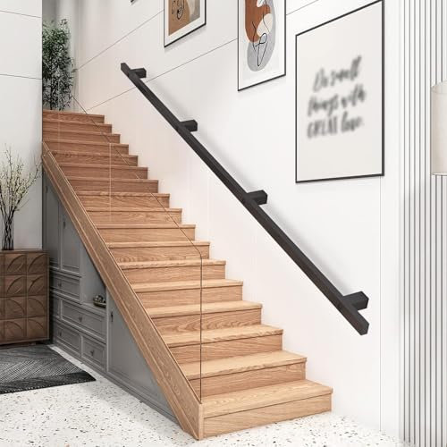 Lonmrrton Modernes Treppenhandlauf-Geländer zur Wandmontage für den Innen- und Außenbereich, Treppengeländer aus schwarz verzinktem Eisenrohr, Haltegriffe für Stufen(500cm)