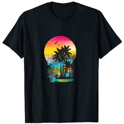 Palmen Motiv bunter Sonnenuntergang Surfer T-Shirt Hoodie, T-Shirt