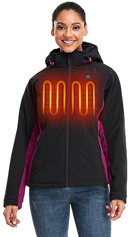 ORORO Women's Slim Fit Heated Jacket with Power Bank and Detachable Hood, Up to 10 Hours of Warmth (Charger Not Included) (Black&Purple,L)