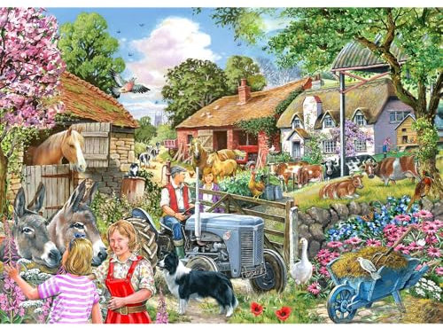 The House of Puzzles - At The Farm Gate Puzzle - Big 500 Piece Jigsaws For Adults, Extra Large Pieces Artist Illustrated, Scenic Landscape, Deluxe Puzzle Gifts