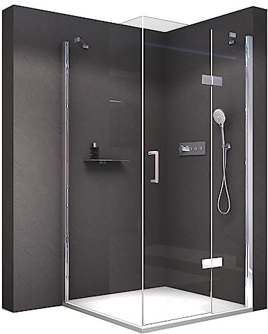 BERNSTEIN® Eckdusche 90 x 90 cm Dusche mit Drehtür an einem Festfeld NT403 – Duschabtrennung mit Türanschlag RECHTS 8mm ESG Nano Klarglas