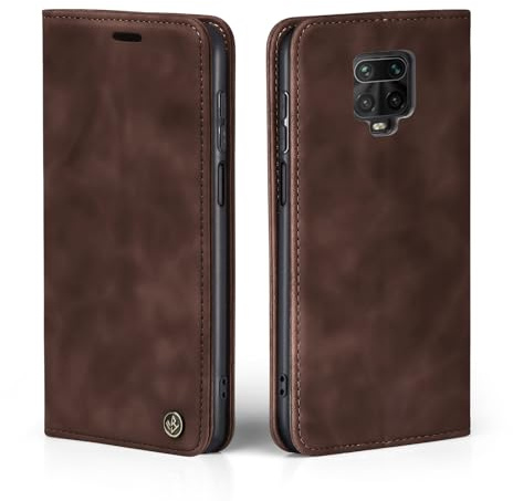 LBH Handyhülle für Xiaomi Redmi Note 9 Pro in Dunkelbraun mit Karten- und Geldfach Smartphone Hülle mit Standfunktion Flip Case Schutzhülle Magnetverschluss Vintage