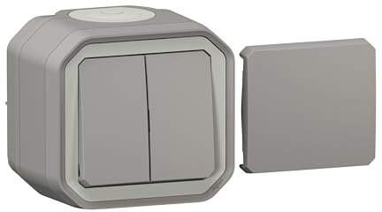 LEGRAND, Plexo New 5-in-1-Feuchtraum-Aufputz-Doppelwechseltaster, Doppelwechselschalter, Wechselschalter + Taster mit Wechselkontakt, Wechselschalter & Wechseltaster, IP55 - IK07, Farbe: Grau, 069719L