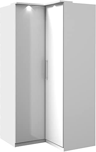 Lomadox Eckkleiderschrank weiß mit Fronten in Hochglanz weiß inkl. LED Beleuchtung, B/H/T: ca. 109/217/63 cm