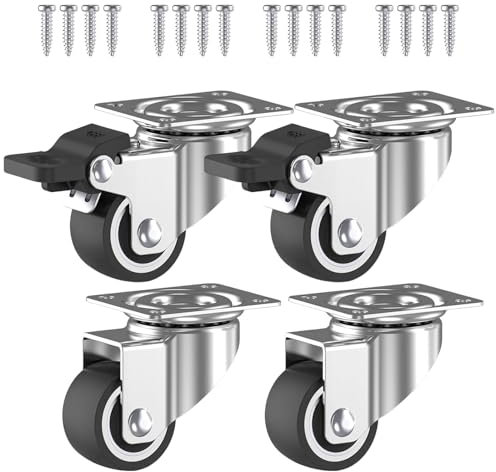 4 Stücke Lenkrollen für Möbel 50mm, Tragkraft 400Kg, Schwerlastrollen, 2 Möbelrollen Mit Bremse, Rollen für Möbel, Transportrollen, Lautlose Gummirollen, Rollen Schwerlast
