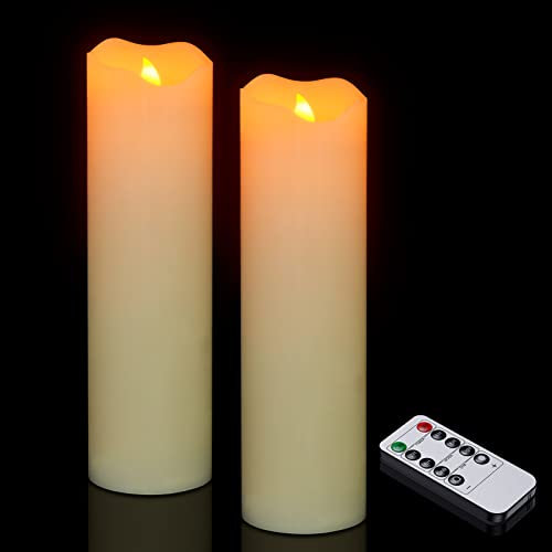 Ymenow LED Stumpenkerzen Groß, 2er Batterie LED Kerzen Flackernde Flamme Echtwachskerzen mit Timerfunktion & Fernbedienung für Zimmer Hochzeit Schlafzimmer Halloween Deko Weihnachten, 25,4cm