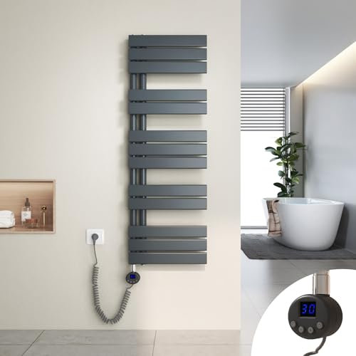 Heilmetz Badheizkörper Elektrisch Heizkörper Bad mit Digitalem Thermostat Handtuchheizkörper mit Timer-Funktion 1176x400mm 600 Watt für Badezimmer/Wohnzimmer