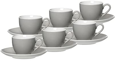 Ritzenhoff & Breker Doppio Espressotassen mit Untertassen, 6er Set, 80 ml, Grau, Porzellan, Buntes Mix-und-Match-Geschirr