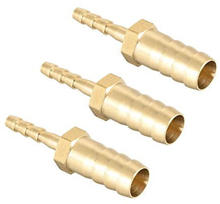 QUARKZMAN Raccordi in Ottone 10mm a 4mm Dia Raccordo Dritto Barb Tubo Flessibile Riduttore Dritto Connettore Adattatore per Tubo Flessibile Collegamento Giardino [3 Pezzi, Tono Oro]