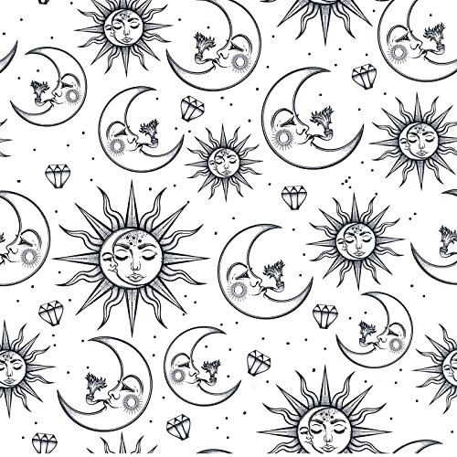 ReWallpaper 44.5CM×7M Fototapete Mond und Sterne Selbstklebende Tapete Schwarz Weiß Himmel Tapete Kinderzimmer Neutral Wandtapete Schlafzimmer Klebefolie Muster Kind Selbstklebende Mustertapete