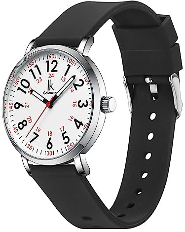 Alienwork IK EasyTime Armbanduhr Herren Damen Silber Silikon-Armband Schwarz Weiss Einfache Lesezeit Armbandwechsel mit Schnellverschluss Wasserdicht
