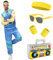 80er Jahre Outfit Herren Damen, Trainingsanzug 70er 80er Jacke Hose Anzug, 80er Jahre Kostüm mit Stirnband Armbänder Brille Paare, Retro Style Jogginganzug Bad Taste Outfit Karneval (Blau, 2XL)