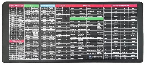 Anti Slip Keyboard Mat, Shortcuts Mouse and Keyboard Mat, Large Mouse Pad Gaming Keyboard Pad with Office Software Shortcuts, Desk Mat Computer Mat for Desk PC, Laptop, Office (C,90x40cm)
