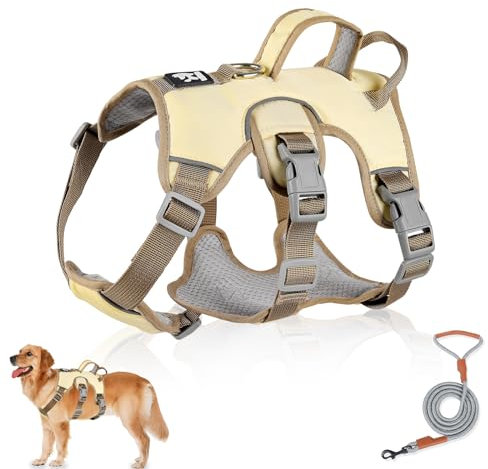 Arnés Multiusos para Perros de Grantop, Antitirones Irrompibles, Arnés de Seguridad para Perros Pequeños y Medianos (Beige, M)