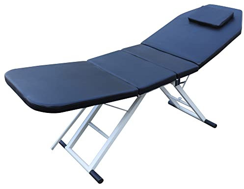SuhoFutus Klappbare Kosmetikliege, 3 Zonen Klappbar PU Massageliege Tragbare SPA Salon Bett Kosmetikbett, Kosmetikliege mit Kissen, Verstellbare Rückenlehne, Max. Belastung 250 kg, Schwarz